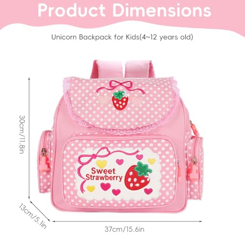 PALAY® Kawaii Canvas Backpack for Girls Pink Sweet Strawberry Embroidery Decal Lace Travel Multi Pockets Book Bag Casual Day Bag Children's Day Gift PALAY® Kawaii Canvas Backpack for Girls Pink Sweet Strawberry Embroidery Decal Lace Travel Multi Pockets Book Bag Casual Day Bag Children's Day Gift